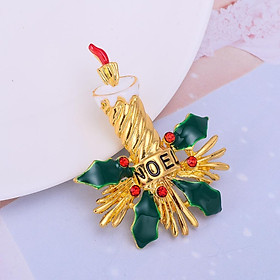 Lovely Vintage Christmas Candle Holly Leaf Brooch Crystal Pins Party Holiday