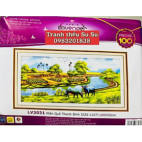 Tranh thêu chữ thập Miền quê Thanh Bình LV3031, kích thước 100 x 50 cm