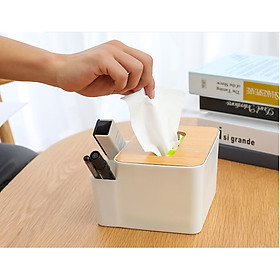 Mua Hộp đựng giấy ăn trắng nắp gỗ kiêm  khay để đồ cao cấp đa năng
