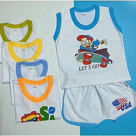 Set 5 bộ quần áo cotton mùa hè mẫu Sát Nách Trắng Viền Màu cho bé trai