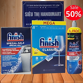 COMBO FINISH: Viên rửa bát Finish All in one 120 viên + Muối Finish 1.2kg + Nước làm bóng Finish 1150ml