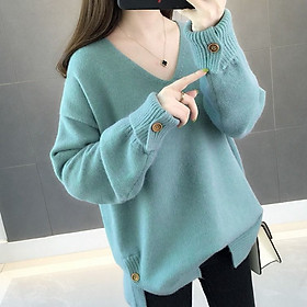Áo len nữ cổ chữ V chất len dệt kim mềm mại phong cách Hàn Quốc freesize dưới 60kg