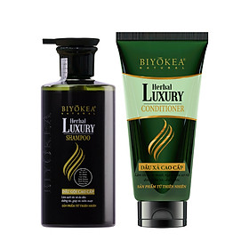 Combo Dầu gội và dầu xả bồ kết thảo dược, dưỡng tóc, kích thích mọc tóc Herbal Luxury Biyokea 320ml