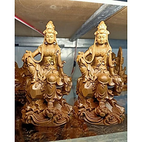 Mua Tượng phật bà quan thế âm bồ tát ngồi tự tại bằng gỗ bách xanh thơm nức kt cao 15cm