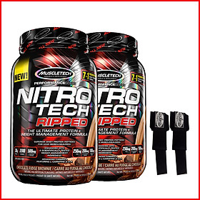 SIÊU Combo Tăng cơ-Giảm mỡ với 2 hộp Nitro tech Ripped 2lbs - mỗi hộp 21 lần dùng - Vị chocolate - Tăng cơ nhanh chóng, Đốt mỡ tối ưu - Kèm quà - Hàng chuẩn nhập khẩu chính hãng