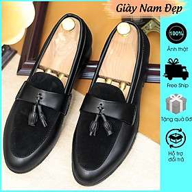 Giày Lười Nam Công Sở Giá Rẻ Đế Cao 3cm Kết Hợp Da Lộn Mã G014 Màu Đen