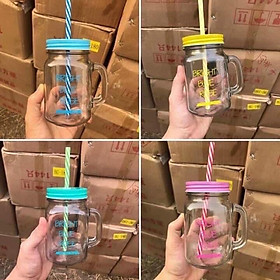 Cốc thủy tinh có nắp kèm ống hút tiện lợi 450ml