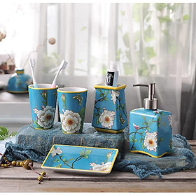 Mua Set nhà tắm sứ cao cấp Olive UK họa tiết hoa 5 món hàng chính hãng