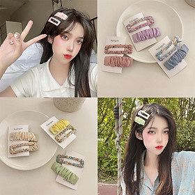 2 Pcs/set Hair Pin Alloy + Cloth Small Fresh Floral Fabric Hairpin Sweet Versatile Bb Clip Hair Accessories
