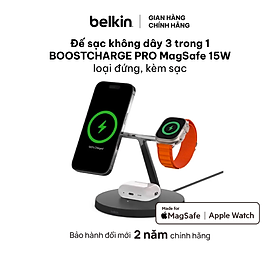Đế sạc không dây 3 trong 1 BOOST↑CHARGE PRO Belkin Mag-Safe 15W WIZ017dq - Hàng chính hãng