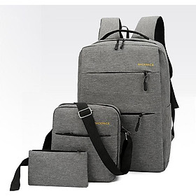 Combo Túi Đeo Chéo Ba Lô Laptop Ví Đựng Tiền Chất Liệu Vải Canvas Cao Cấp Thời Trang Hàn Quốc-Xám
