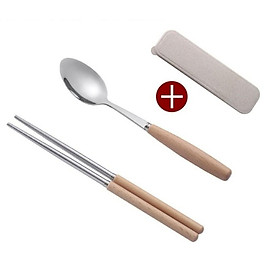 Mua Bộ thìa đũa Inox cán gỗ tự nhiên kèm hộp đựng lúa mạch