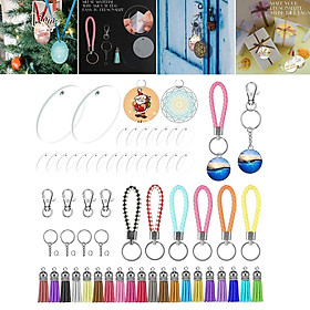 Set of 146 Blank Acrylic Clear Circle Discs Key Chain Ring with Chain and Tassel Pendants Tails Rings Bulk for Keychain Crafts Jewelry Making