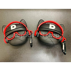 Bao Case Ốp dành cho Airpods 1/2 & Airpods Pro bulldog mang headphone đỏ silicon 3D cao cấp