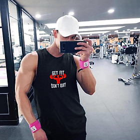 Hình ảnh Áo Sát Nách Thể Thao Nam Tập Gym Get Fit Don't Quit - Chất Liệu Thun Lỗ Kim Cao Cấp SZone SA106