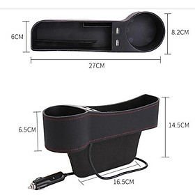 Car Seat Pockets PU Leather Gap Catcher Filler Side Organizer Catch Containers with 2 USB Ports for Holding Phone, Sunglasses, Keys