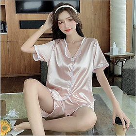 Set đồ ngủ silk màu hồng ngọt ngào S006