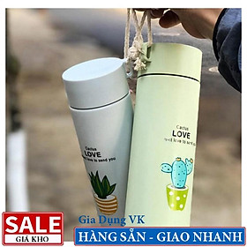 Bình Đựng Nước Lõi Thủy Tinh Họa Tiết Xương Rồng Dễ Thương Dung Tích 400ml