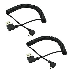 2 Pieces 90° Angle Coiled USB 2.0 A Male to Micro USB B 5Pin Spring Cable