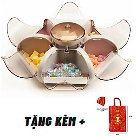 Mua KHAY ĐỰNG MỨT   BÁNH KẸO 6 CÁNH TỰ BUNG HÌNH BÔNG SEN    SANG TRỌNG   LỊCH SỰ   MẪU TẾT NĂM 2021 tặng kèm túi vải vanvas tết xuân cao cấp