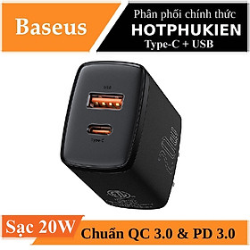 Mua Adapter cóc củ sạc nhanh 20W đa năng USB A &  PD Type C hiệu Baseus Compact Quick Charger chuẩn sạc nhanh PD 3.0 &  QC 3.0  công nghệ tản nhiệt BCT  chân cắm US-UK - hàng nhập khẩu