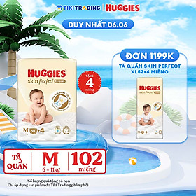 Tã quần Huggies Skin Perfect Mega Jumbo M98 miếng với 2 vùng thấm giảm kích ứng da 