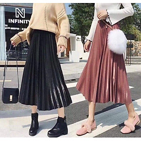 S26 Chân váy midi trơn xếp ly