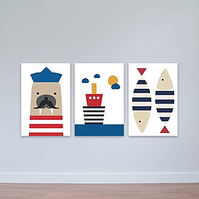 Mua Bộ 3 tranh Scandinavian  Chú sư tử biển dễ thương  W2242 Canvas