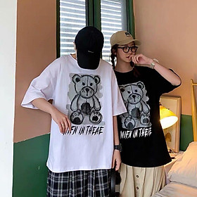 2 Color【M-5XL】Fashion Short Sleeve T-shirt Men Printed Bear Pattern Student Couple Short T-shirt Unisex T-shirt Summer New Style Oversize Couple Wear
