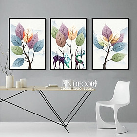 (ẢNH THẬT) Tranh treo tường lá sắc màu tranh trang trí decor kèm đinh treo
