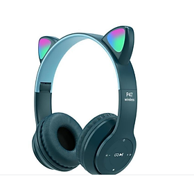 Mua Tai nghe Bluetooth P47M gắn tai mèo dễ thương Phát sáng đèn đầy màu sắc Tai nghe LED có thẻ có thể gập lại