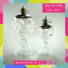 Đèn dầu thờ cúng chân cao pha lê nổi bọc inox cúng Phật đốt dầu lưu ly dầu hỏa - Nhiều cỡ