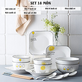 Mua Bộ bát đĩa cao cấp cho 4 người ăn - Gồm 18 món họa tiết trẻ trung - Mang lại sự sang trọng và tiện nghi GS07