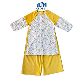 Bộ Áo Dài bé gái họa tiết Hoa Cúc Sao Băng Vàng Cotton Nhung - AICDBGRXJS0B - AIN Closet