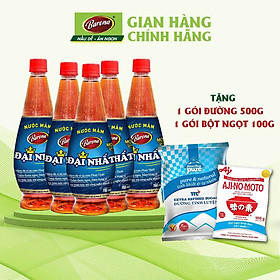 Combo 5 chai Nước Mắm Barona Đại Nhất 12 Độ Đạm - 750ml tặng 1 gói đường Biên Hòa 500gr, Bột ngọt 100gr, 50gr bột ớt