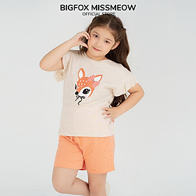 Đồ bộ cộc tay bé gái Bigfox Miss Meow size đại mùa hè vải cotton mềm mại in thỏ dễ thương cỡ 3-11 tuổi 30kg 40kg