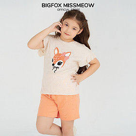 Bộ quần áo bé gái Bigfox Miss Meow size đại mùa hè cộc tay in nai nhỏ xinh