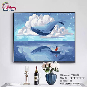 Mua Tranh tô màu theo số sơn dầu số hóa Tranh trừu tượng cá voi bay mã TT0882