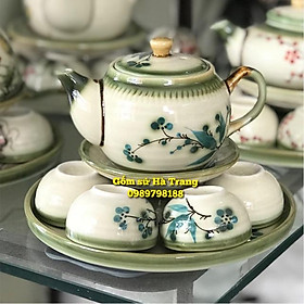 Mua Ấm chén Bát Tràng cao cấp hoạ tiết hoa xanh