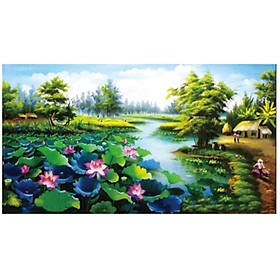 Tranh đính đá cánh đồng hoa sen LV024 - 150 x 75 cm - chưa đính