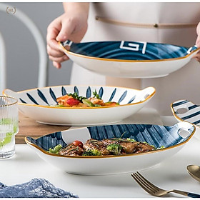 Mua Đĩa sứ Thuyền Nhật Bản | Đĩa sứ phong cách Retro 2022 Họa tiết thiết kế tối giản kiểu dáng bầu dục sâu hình thoi