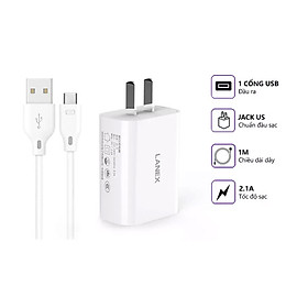 Mua Bộ cốc sạc  cáp sạc nhanh Type-C LANEX LCK-01AC cổng USB 2.1A dây 1M - Hàng chính hãng