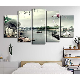 Bộ 5 tranh canvas treo tường phong cảnh dòng sông quê hương - B5T043