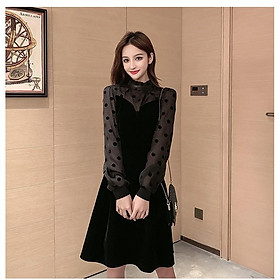 Váy cho con bú, chất liệu nhung phối tay sang chảnh
