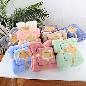 Mua Bộ 2 khăn tắm gấp gọn bằng lông (35cmx75cm + 70cmx140cm) - Giao màu ngẫu nhiên