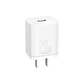 Adapter Sạc 1 Cổng USB Type-C 20W Baseus cho iPhone 12/12 Pro Max/12 Mini, 11 Pro Max/SE/XS/XR/8, iPad Pro, Pixel 3/4/5, Galaxy S10+/S10/S9, LG-White-Hàng chính hãng