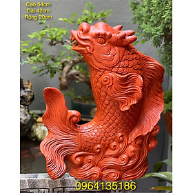 Mua Tượng cá chép hoá rồng h54cm phun nước men nâu đỏ gốm sứ Bát Tràng
