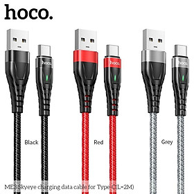 Cáp Sạc Dành Cho Hoco. Dây Dù ME3 3A Cho Type-C Có Led Dây Dài 2M Hàng Chính Hãng