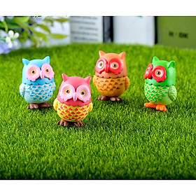 Combo 04 mô hình chim cú mèo cách điệu với màu sắc rực rỡ trang trí tiểu cảnh