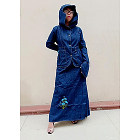 BỘ ĐỒ CHỐNG NẮNG JEAN CAO CẤP - Bao gồm Áo khoác chống nắng & Váy chống nắng Jean loại 1 tà có thêu họa tiết Hoa Thanh Tú nổi bật